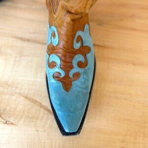 Lane Leather Cowboy Boots Size 8 Turquoise & Tan